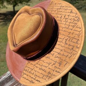 1 Corinthians 13 Hand Burned Suede Heart Shaped Fedora